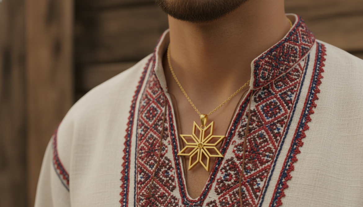 Алатырь-камень в современном ювелирном искусстве - серебряный кулон с узорами