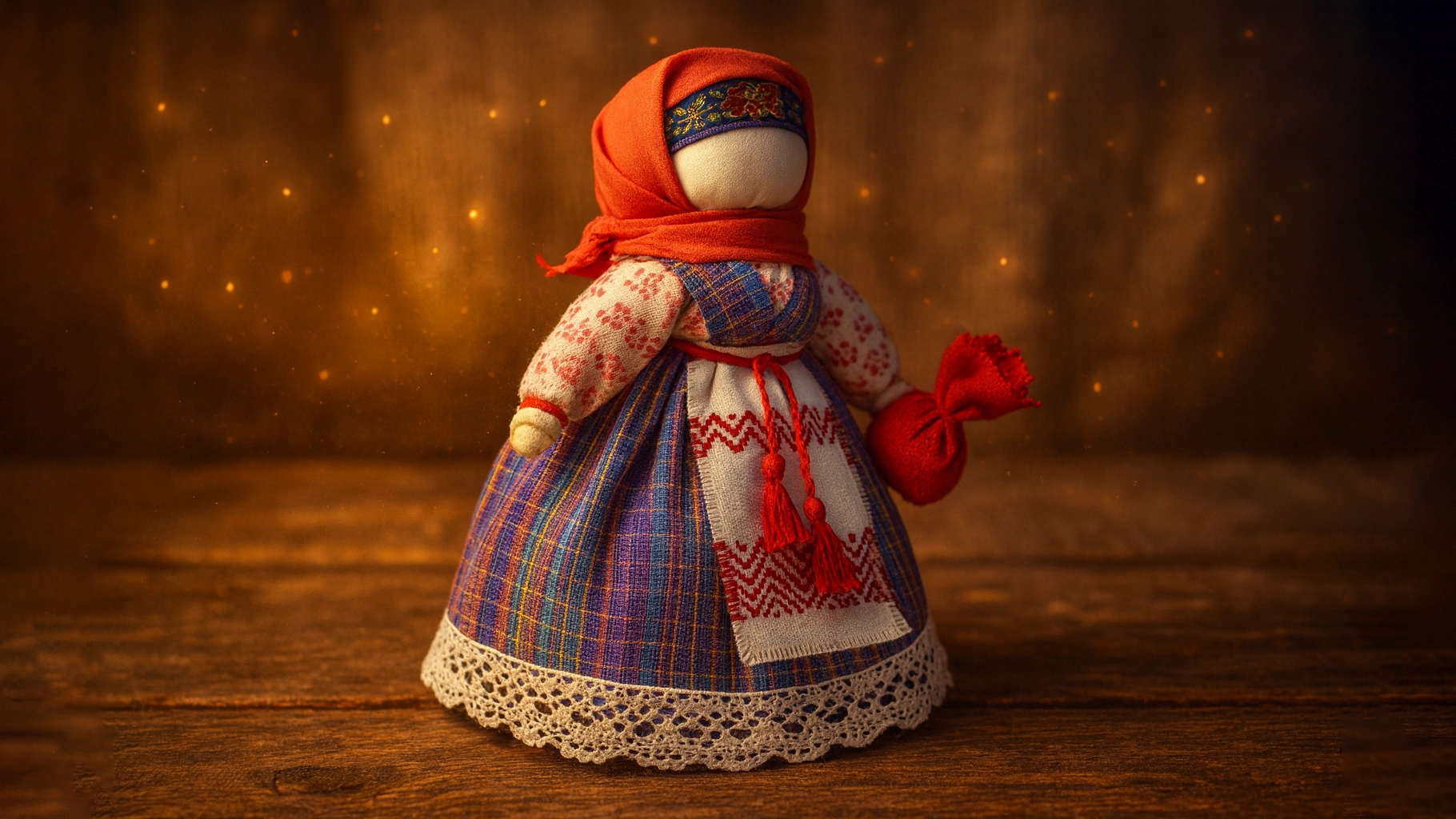 Традиционная кукла Берегиня в полный рост с тремя юбками и красным платком