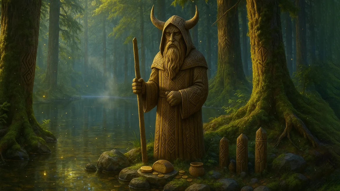 Капище Велеса у священного источника в окружении вековых деревьев