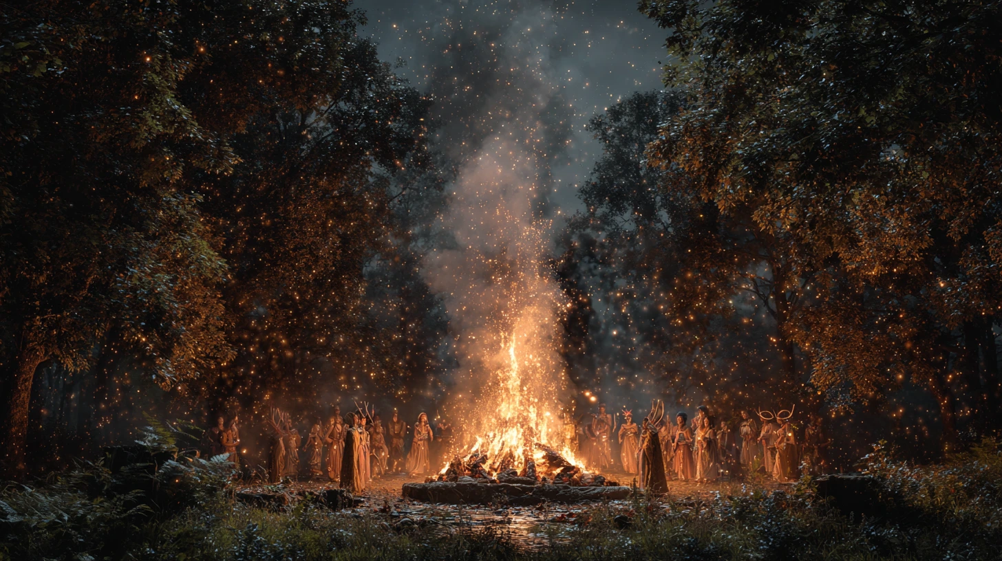 Изображение старинного славянского обрядового костра на День Велеса