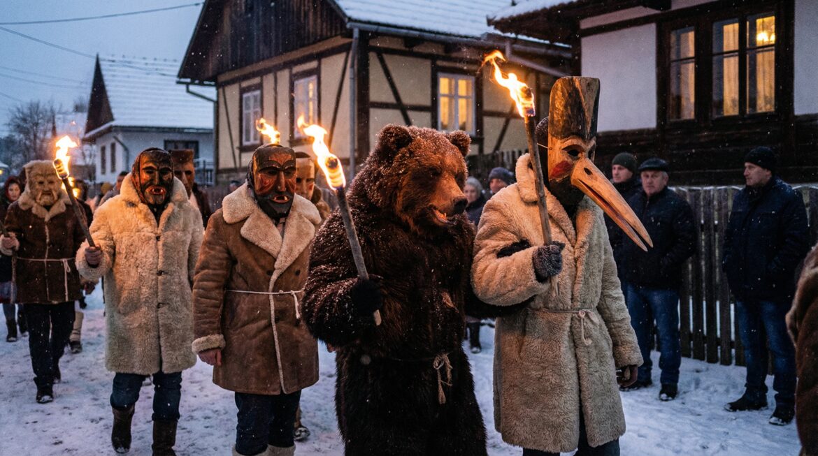 Ряженые на Коляду: маски и звериные образы, народный обход дворов