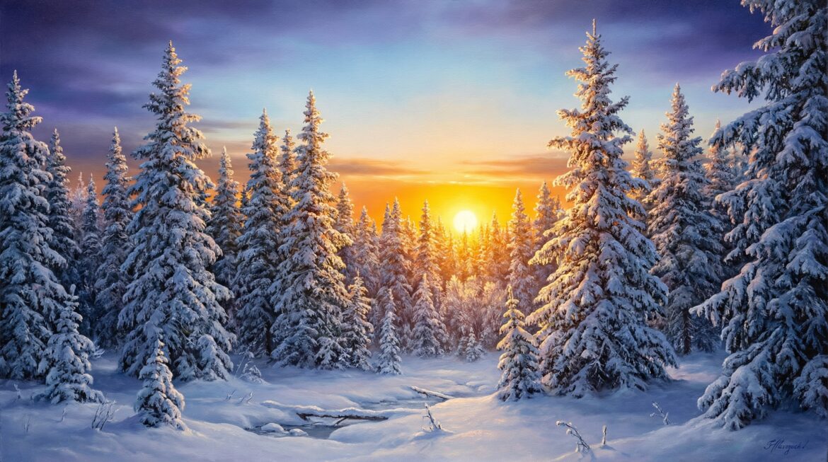 Славянские праздники января: зимняя деревня, огни на снегу, спокойная ночь