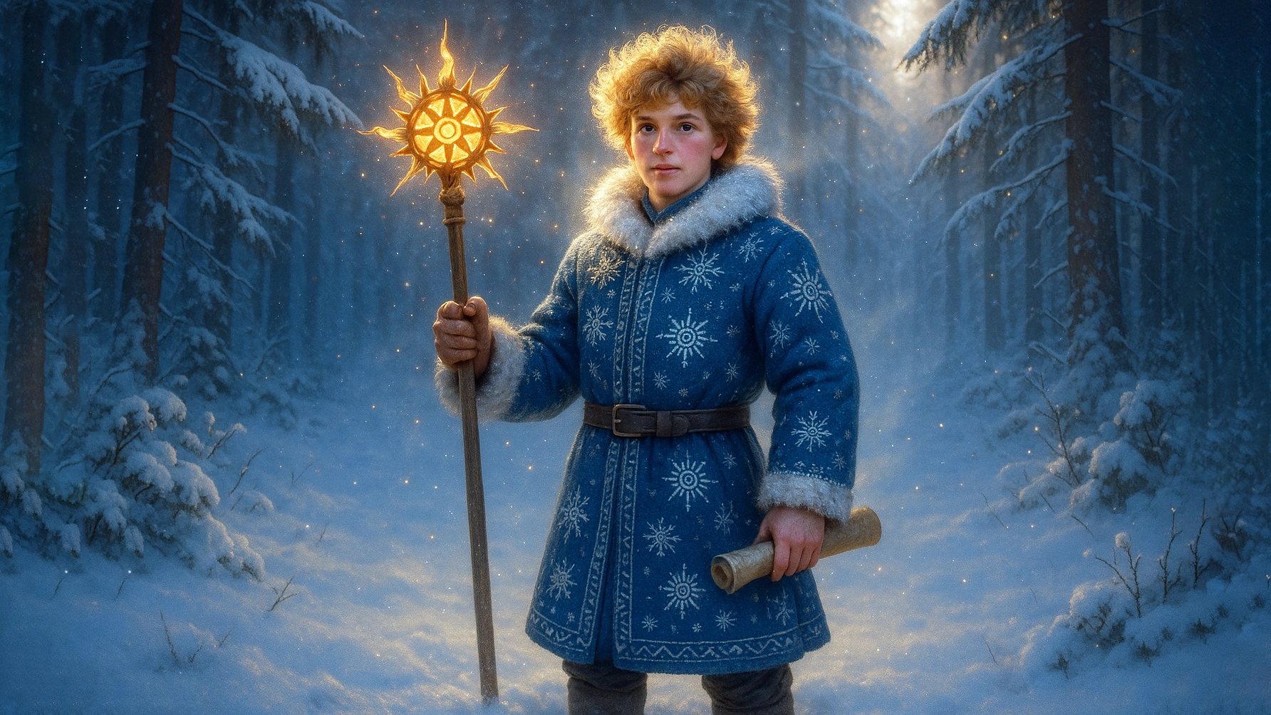 Бог Коляда в образе молодого солнца — древнеславянская миниатюра