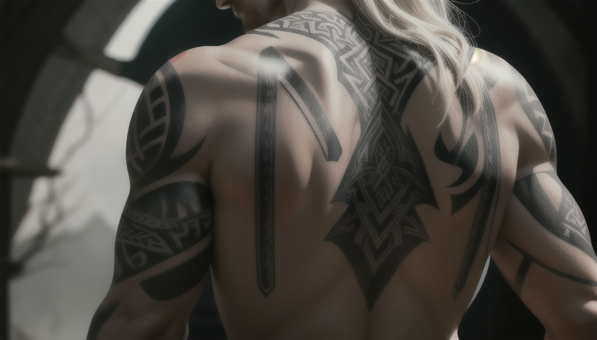 Татуировка с руной Лагуз