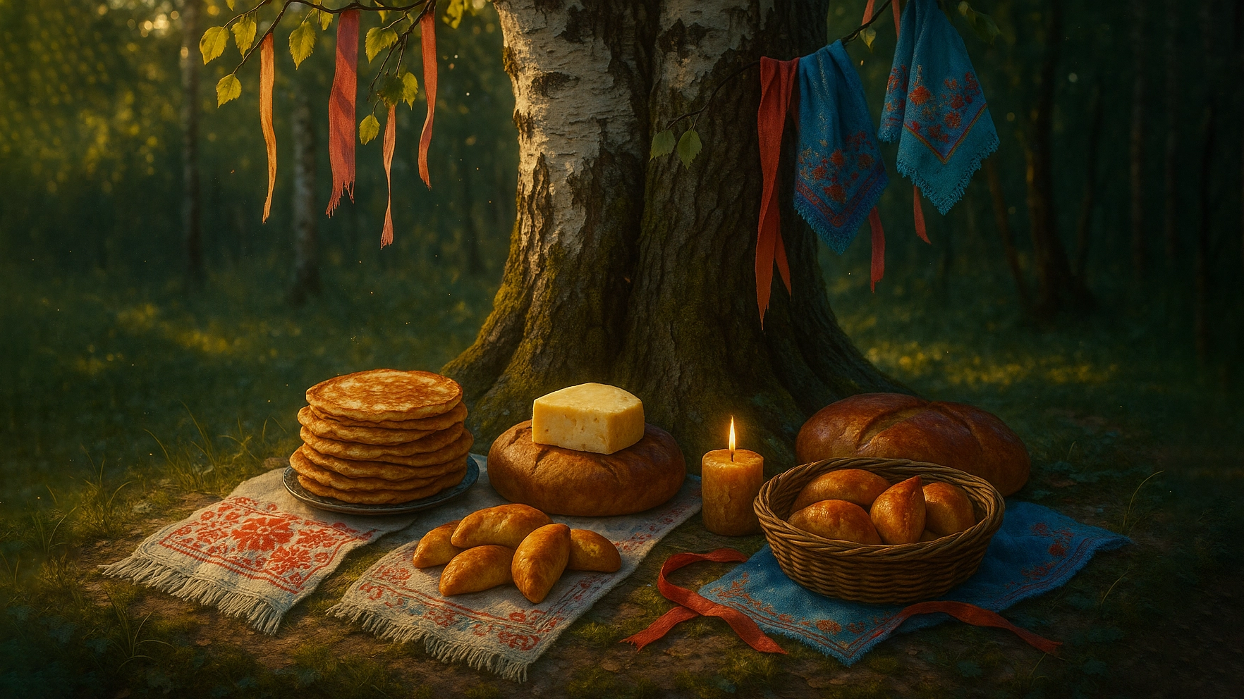 Требница с дарами у березы - место подношений богине Ладе