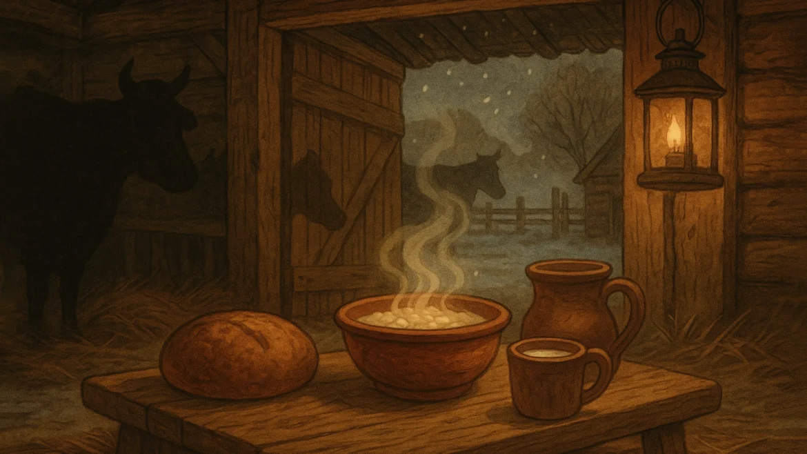 Угощение для Дворового – каша, хлеб и молоко в хлеву на праздник